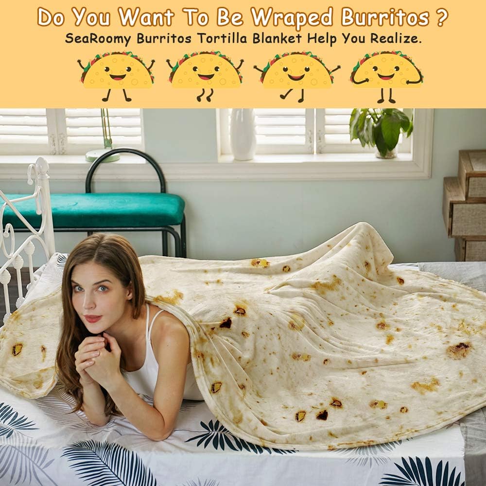 Realistic Food Wrap Blanket Double Sided, Novelty Funny Tortilla Round Soft Blankets