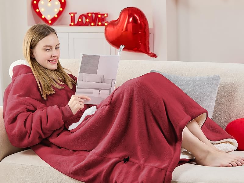 Wearable Blanket Hoodie, Flannel Sherpa Fleece Blanket Sweatshirt for Adults Women Men